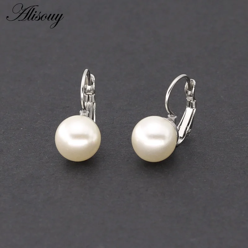 Pearl ball Silver Alisouy 2 шт. Позолоченные Модные ювелирные изделия Большой круглый жемчуг кулон массивные серьги для женщин Подарки Свадебные аксессуары - Окраска металла: Pearl ball Silver