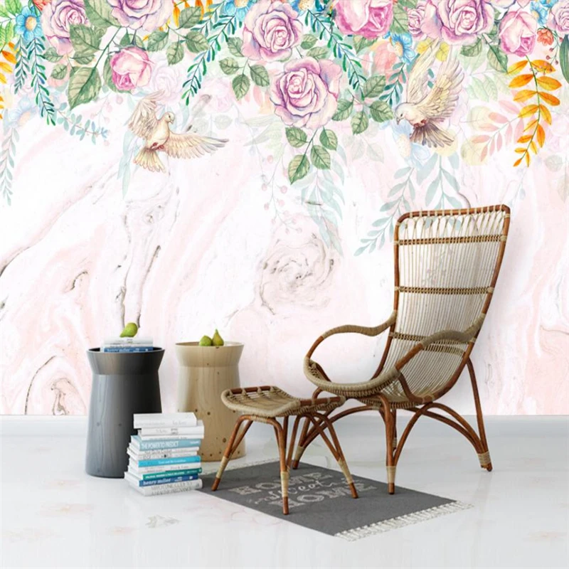 Весенние цветы wellyu цветущее искусство чистый мрамор скандинавские обои|Обои| |