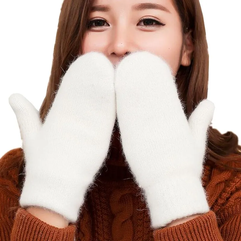 

YSDNCHI Winter Gloves Pure Color Fashion Women Girl Rabbit Fur Mittens Soft Warm Candy Color Double Layer Female