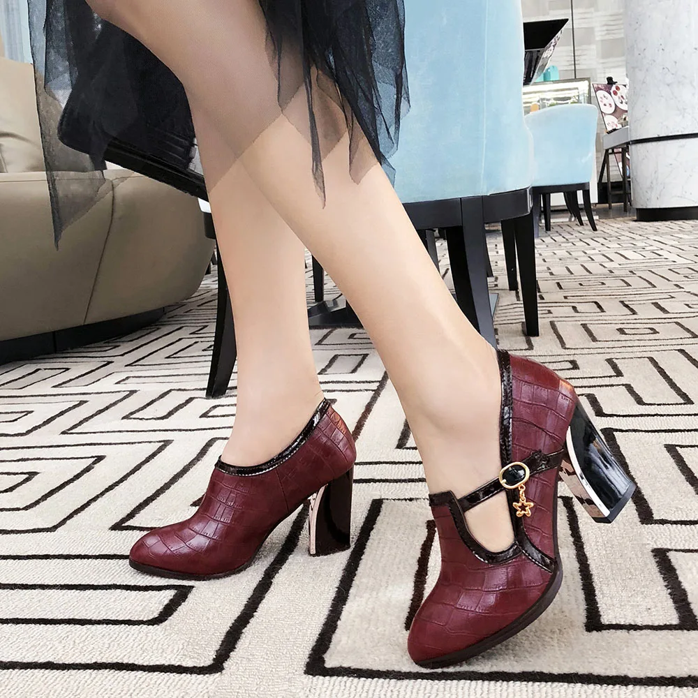 Женская обувь на высоком каблуке женские туфли-лодочки в стиле ретро красного