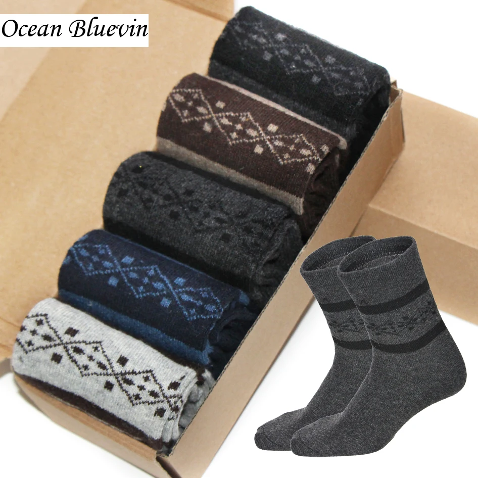 Модные вязаные мужские носки из кроличьей шерсти теплые толстые стильные в