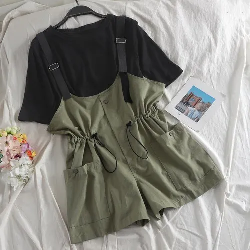 Женский комплект из 2 предметов футболка с круглым вырезом модные комбинезоны