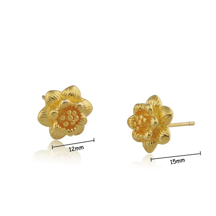 Stud Earrings Flower 24 Pure Gold Color for Women MxGxFam | Украшения и аксессуары
