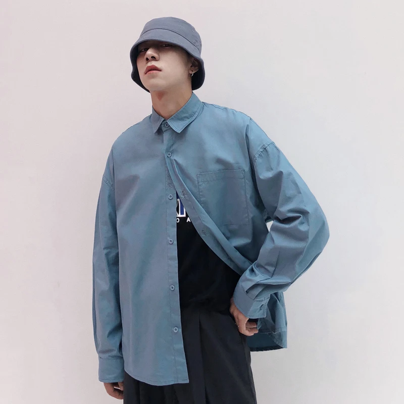 Мужская Повседневная рубашка с длинным рукавом Черная/белая/синяя свободного