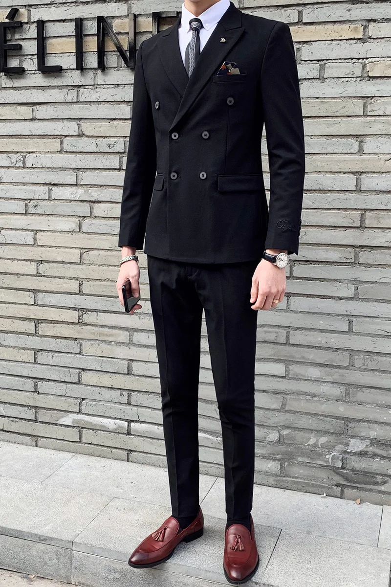 Новинка 2019 мужской весенний двубортный костюм с украшением Молодежный трендовый