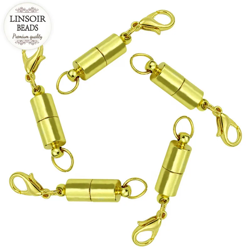 

10set Copper Necklace Bracelet Magnetic Clasps Hooks Gold/Silver Color Cylinder Lobster Clasp 6*40mm Jewelry Connectors F5134