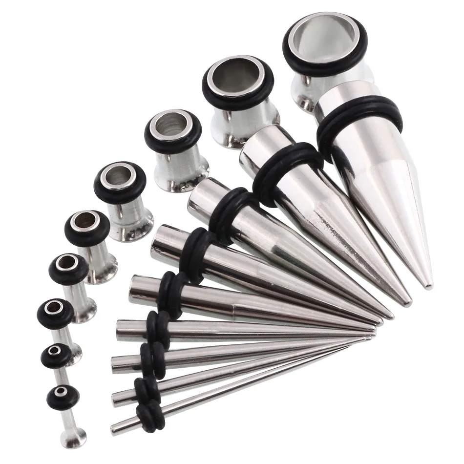 18pcs steel TIANCIFBYJS 14G-00G 36/18 шт. штанги для уха Растяжка комплект сужается Вилки люверсы акриловые свечи и Вилки расширитель Комплект пирсинг тела - Окраска металла: 18pcs steel