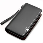 Роскошный брендовый мужской клатч KANGAROO, кожаный Длинный кошелек с двойной молнией, деловой кошелек с ремешком на руку, мужская повседневная удобная сумка, черный, коричневый