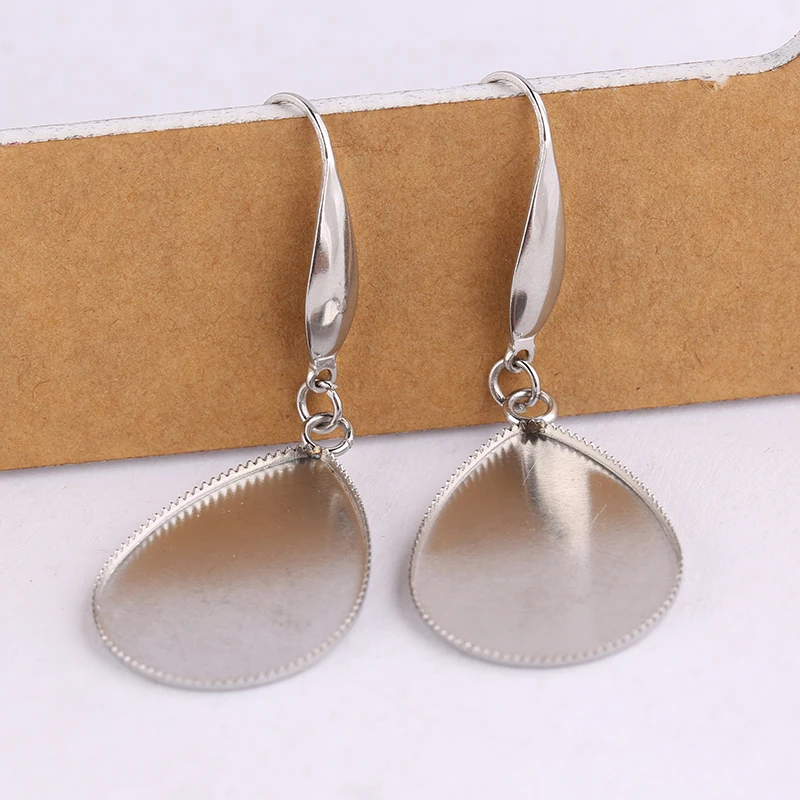 shukaki 5 pairs fit teardrop 18x25mm cabochon earring bezel settings stainless steel ear wire hooks diy blank bases for earrings | Украшения