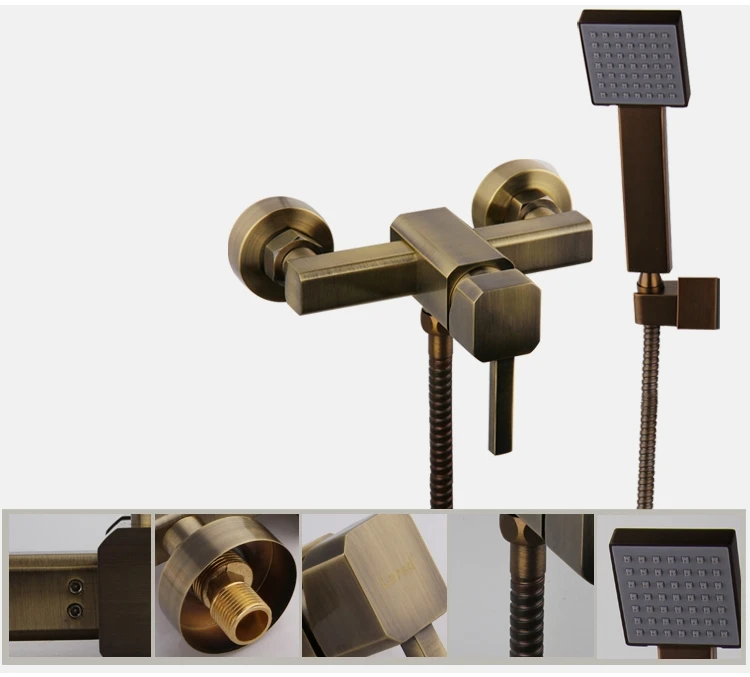 Ванная комната античная бронза твердая латунь настенный смешанный кран для душа