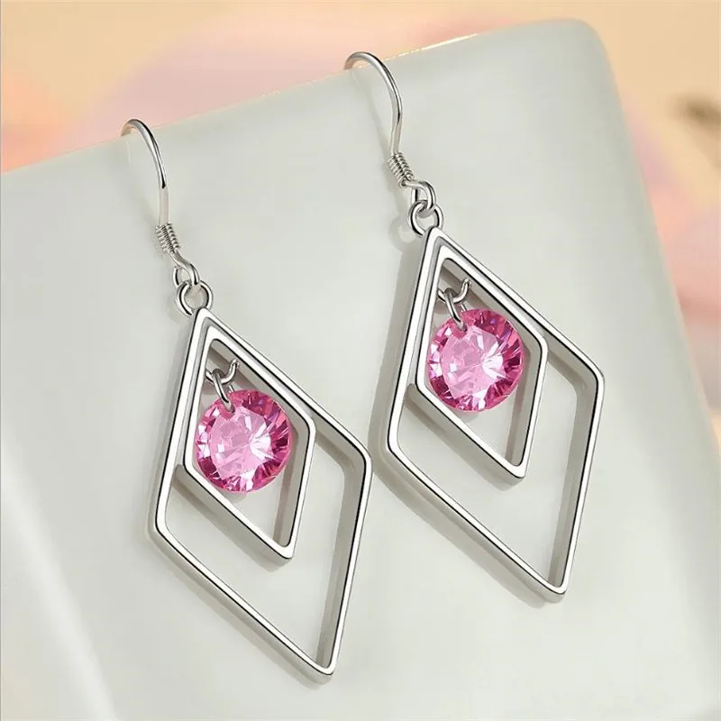 Everoyal Trendy Crystal Pink Drop Earrings For Women Accessories Fashion 925 Silver Girls Princess Jewelry Female Bijou | Украшения и