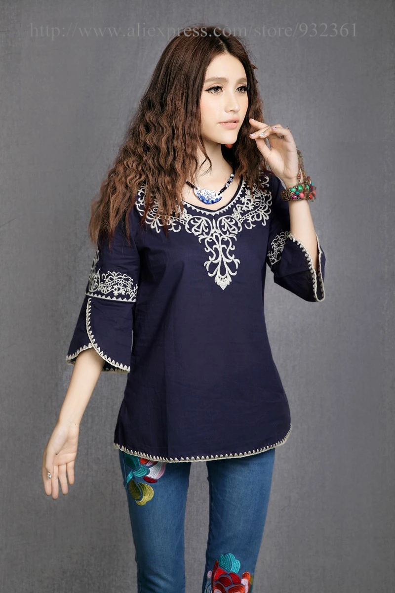 старинные 70-х мексиканской этнические цветочное бродяга вышивки майка женская
