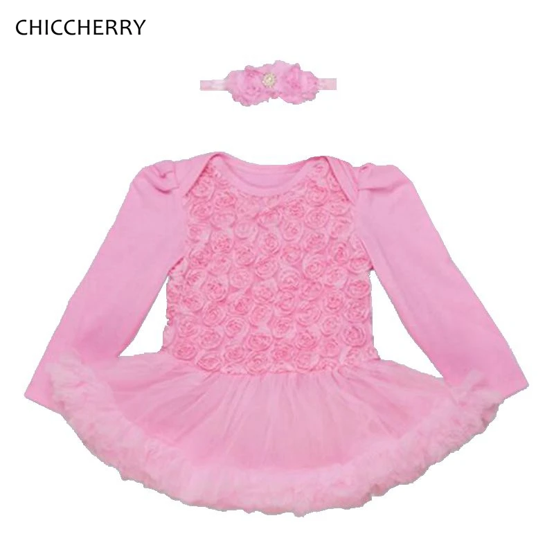 Розовый Платье для маленьких девочек розы Кружево малыша Комбинезоны малышек