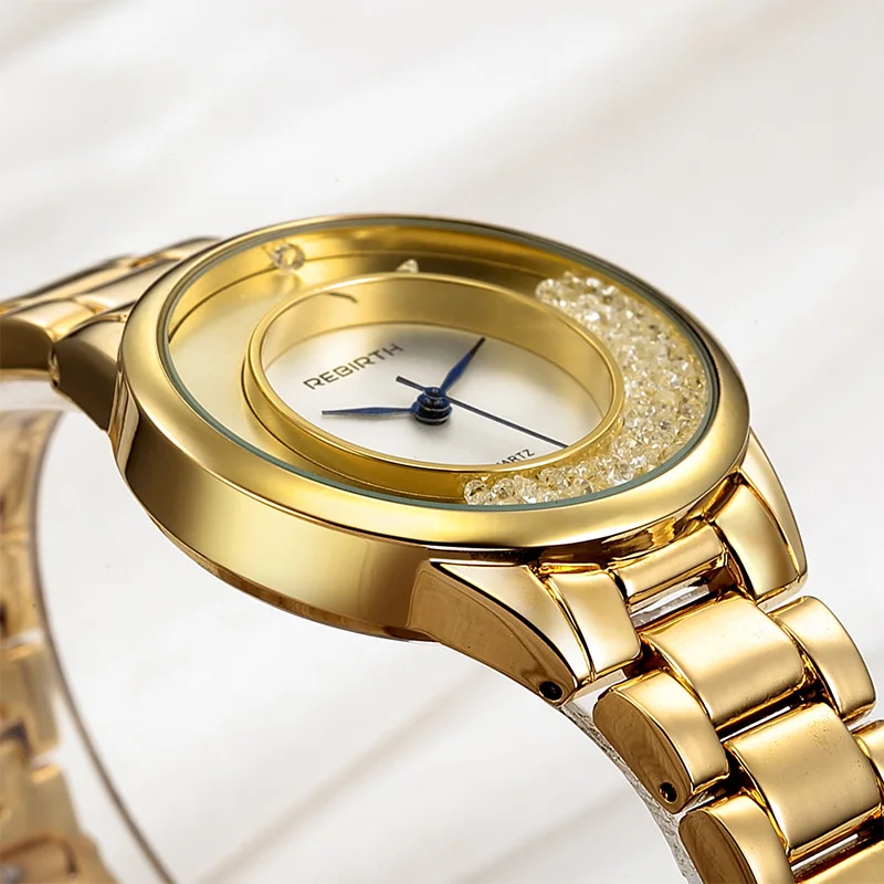 REBIRTH 2017 Лидер продаж для женщин часы роскошные женские золотые наручные Мода