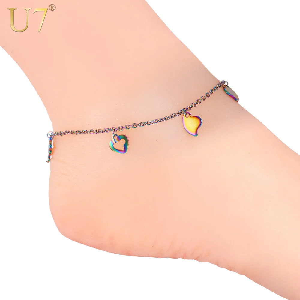 

U7 Fashion Stainless Steel Ankle Chain Foot Jewelry Never Fade Love Heart Bracelet Of Leg Beach Anklet For Women A326