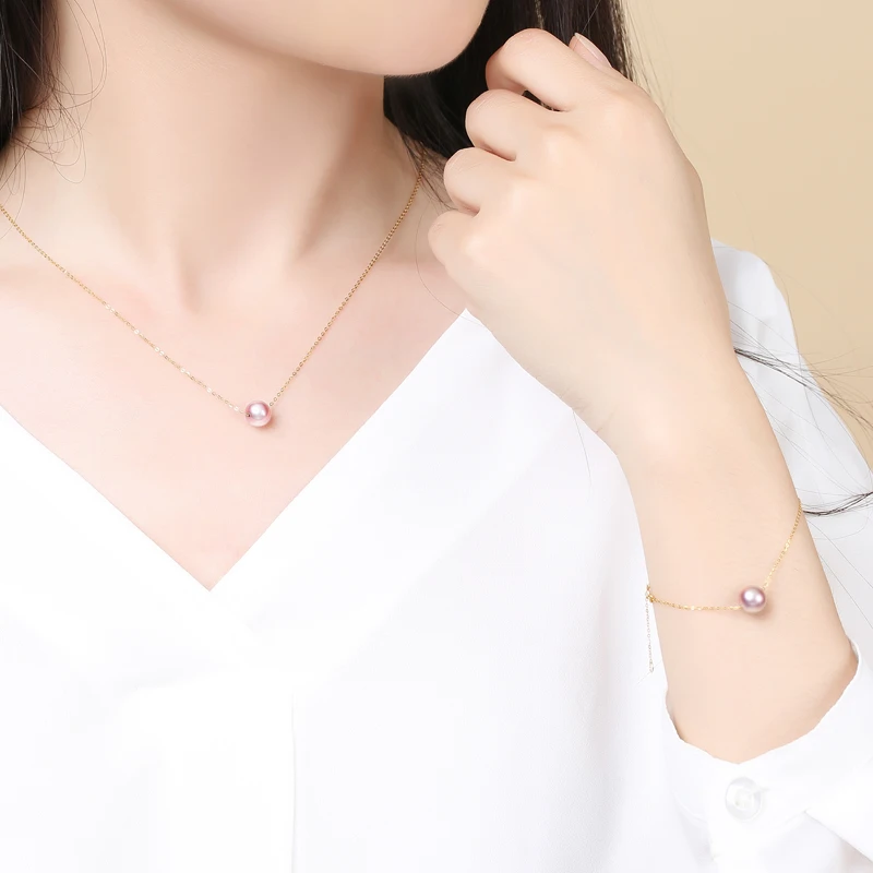 Бренд DAIMI 7 5 мм круглый пресноводного жемчуга браслет 18 к цепочка из желтого