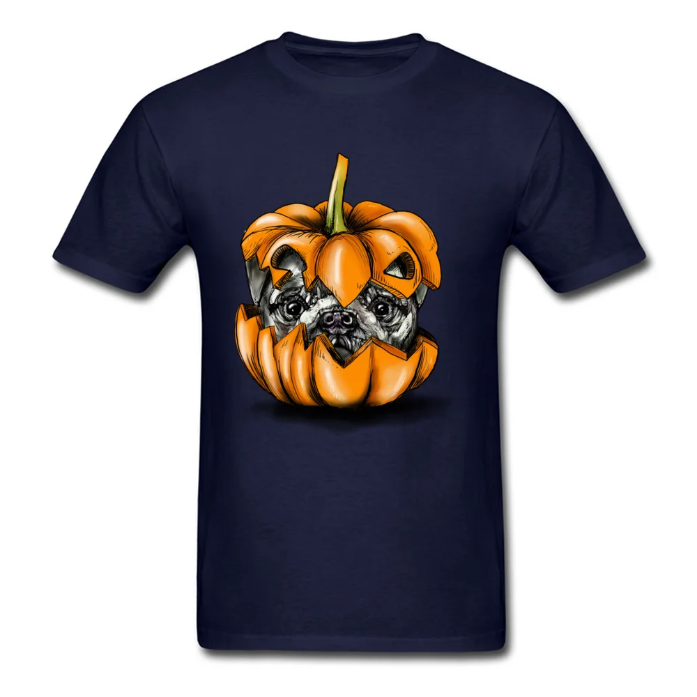 Мужская футболка Хэллоуин Тыква Мопс футболки Повседневная для студентов 100%