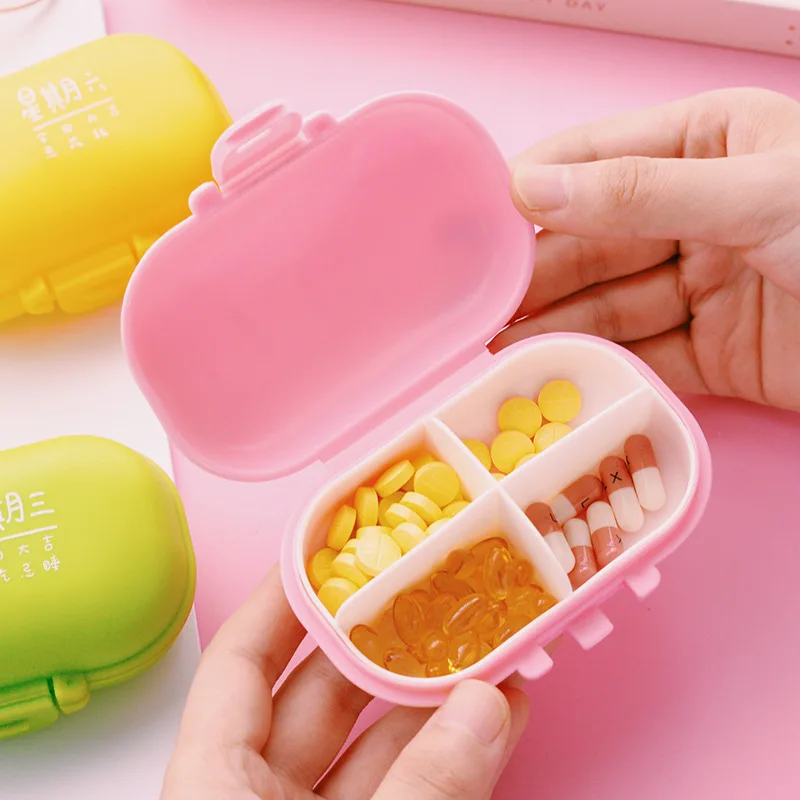 4 слота красочный мультфильм простой стиль хранение таблеток мини коробка пустой