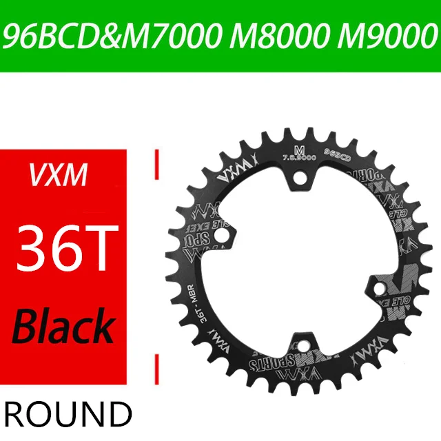 36T Black Round Велосипедная Звездочка VXM 96BCD 30 T/32 T/34 T/36 T/38 T, узкая широкая круглая овальная велосипедная звездочка, велосипедная круглая шатунная пластина, запчасти для велосипеда - Цвет: 36T Black Round