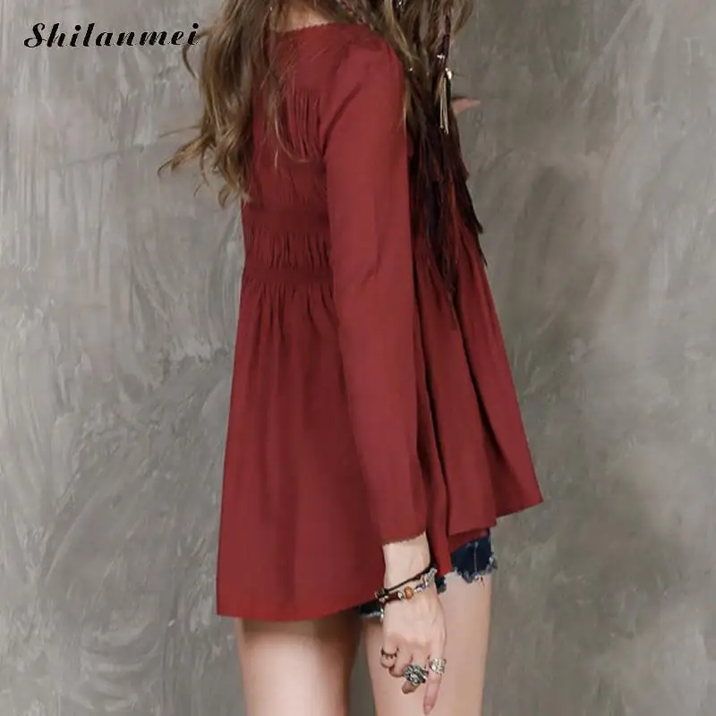 Women Fashion Blouse O Neck Ladies Elegant Tops Clothing Shirts Black Asymmetric Long Sleeve Female Clothes Blouses Shirt |
