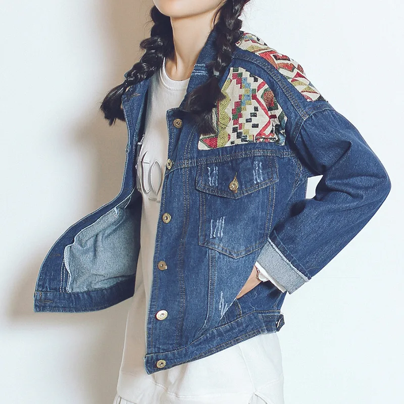 Мода Весна Осень Джинсовая Куртка 2017 Новых Женщин Лоскутное Джинсы Куртки Vintage