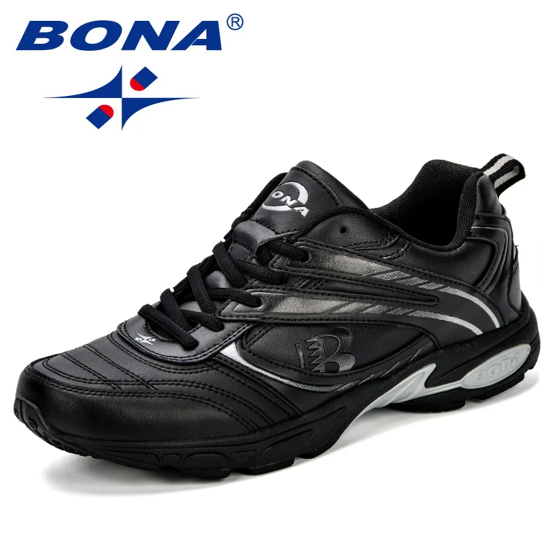 Black silver gray BONA/Уличная обувь для взрослых мужчин, для бега, бега, прогулок, спортивная обувь, высокое качество, на шнуровке, дышащие мужские кроссовки, удобная обувь - Цвет: Black silver gray