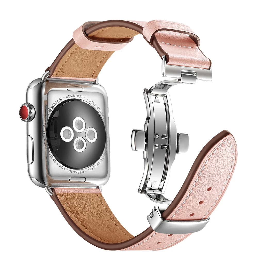 Кожаный ремешок для Apple watch 5 44 мм 40 iwatch 38 42 Бабочка застежка Браслет apple 4 3 2