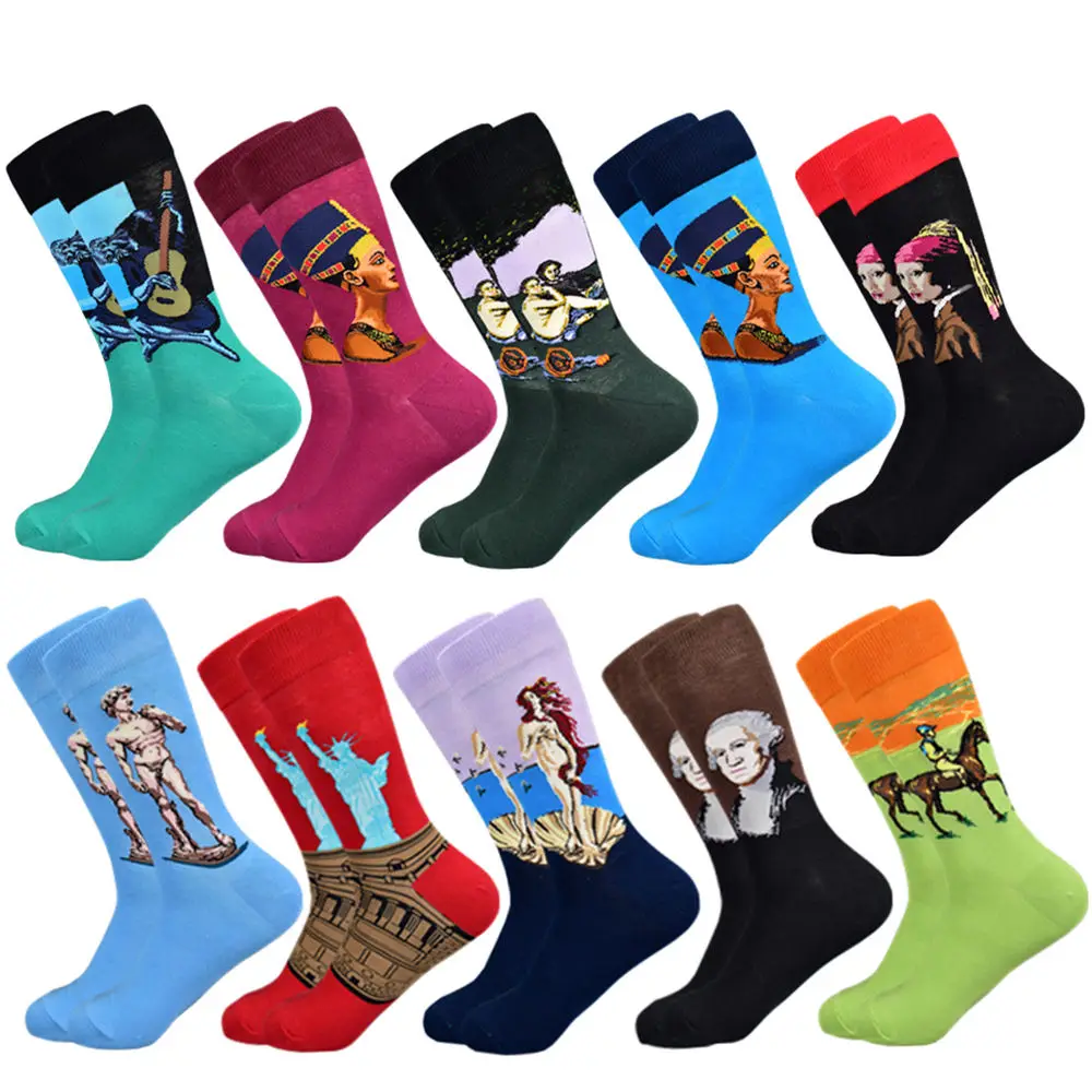 10 pairs of socks Горячая Распродажа, повседневные мужские носки, мужские носки, новые осенние и зимние носки, серия масляной живописи, мужские хлопковые носки для отдыха - Цвет: 10 pairs of socks