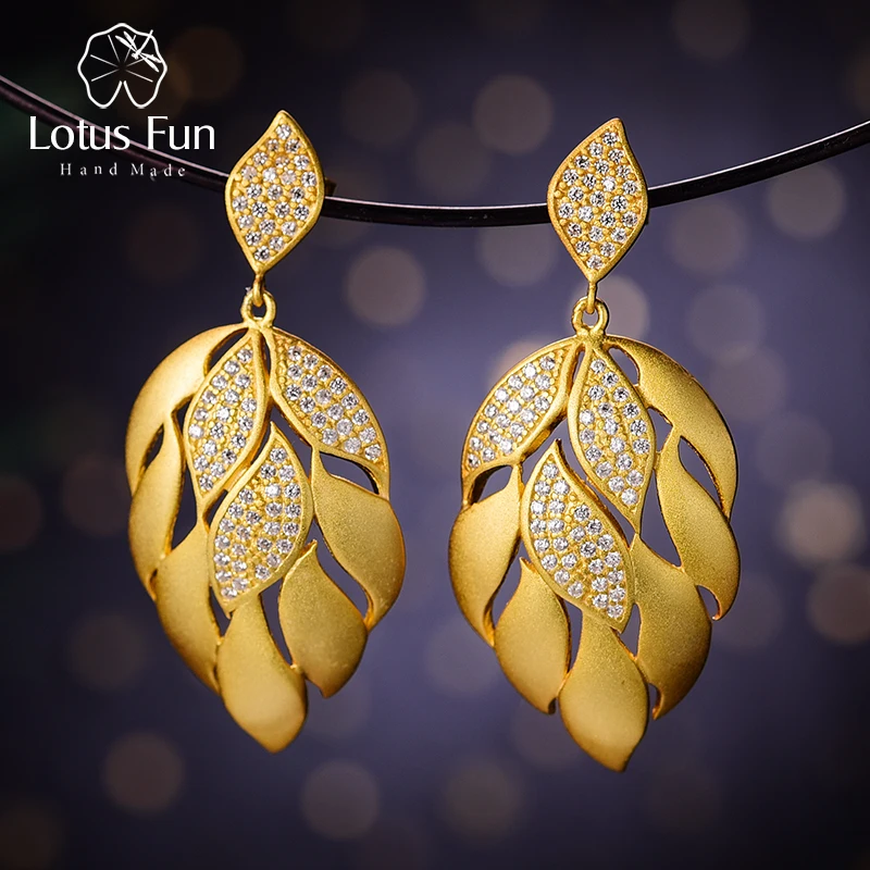 Lotus Fun, настоящее 925 пробы, серебряные, натуральные, ручной работы, дизайнерские, ювелирные изделия, Роскошные, Астра, цветочные лепестки, висячие серьги для женщин