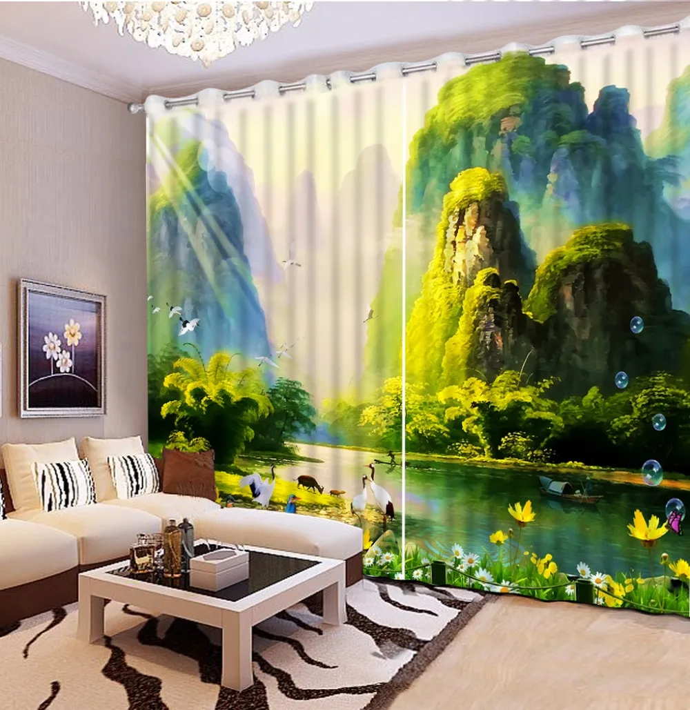 

3D Curtain Photo Customize Size Sunny Hill Chrysanthemum Bed room Living Room Office Hotel Cortinas Curtain Decoration