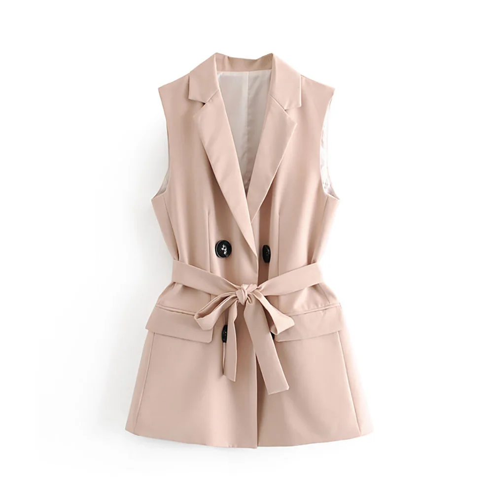 Милый офисный женский двубортный однотонный жилет верхняя одежда стильные