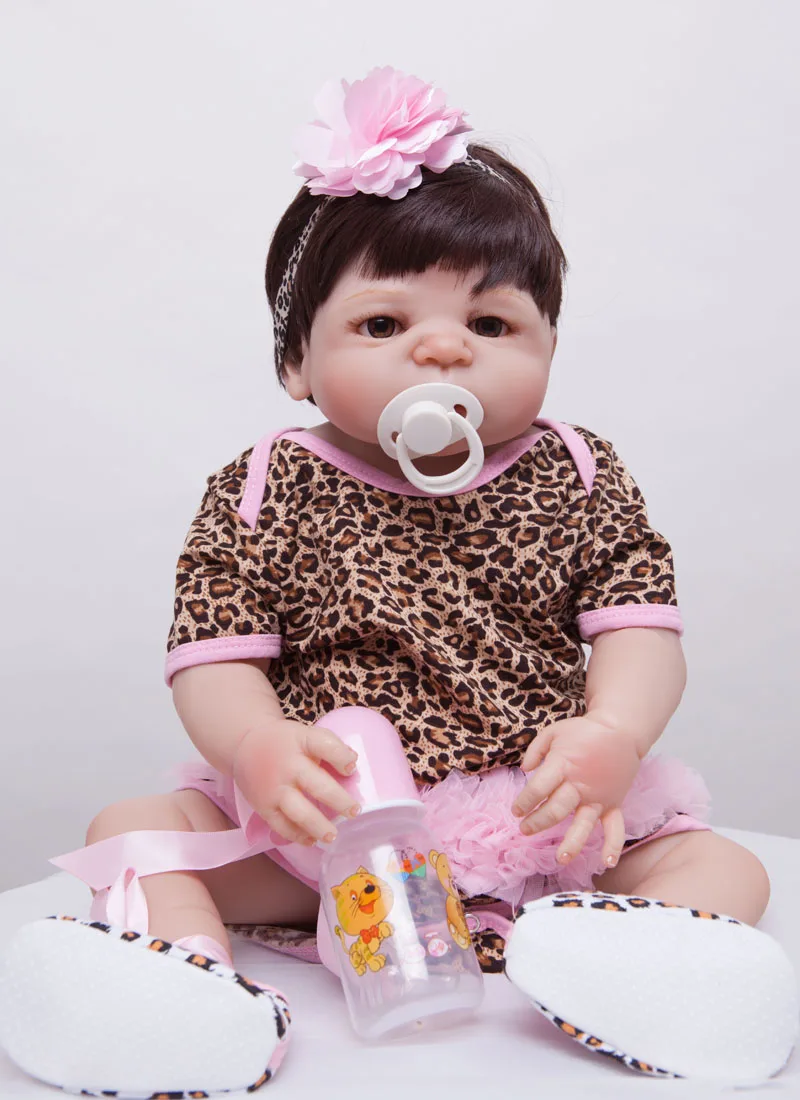 

Realistic 55cm Bebe Reborn Baby Girl Lovely 22" Full Silicone Newborn Baby Toddler Doll Leopard Print Clothes Waterproof Body