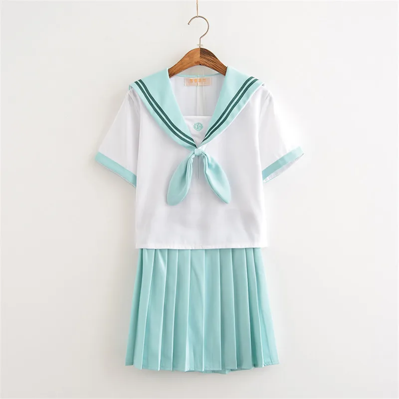 Short sleeve set UPHYD школьная форма консервативный стиль розовый или мятно зеленый аниме школьная форма косплей костюмы размера плюс S-XXL - Цвет: Short sleeve set
