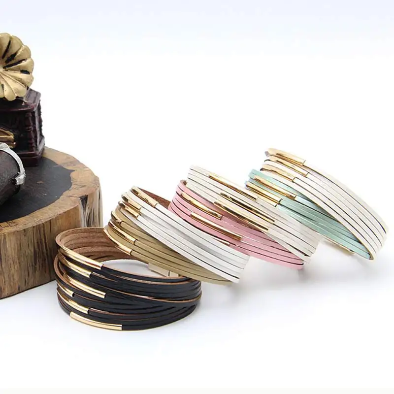 Женский многослойный браслет из ПУ кожи 16 цветов|Браслеты с шармами| |