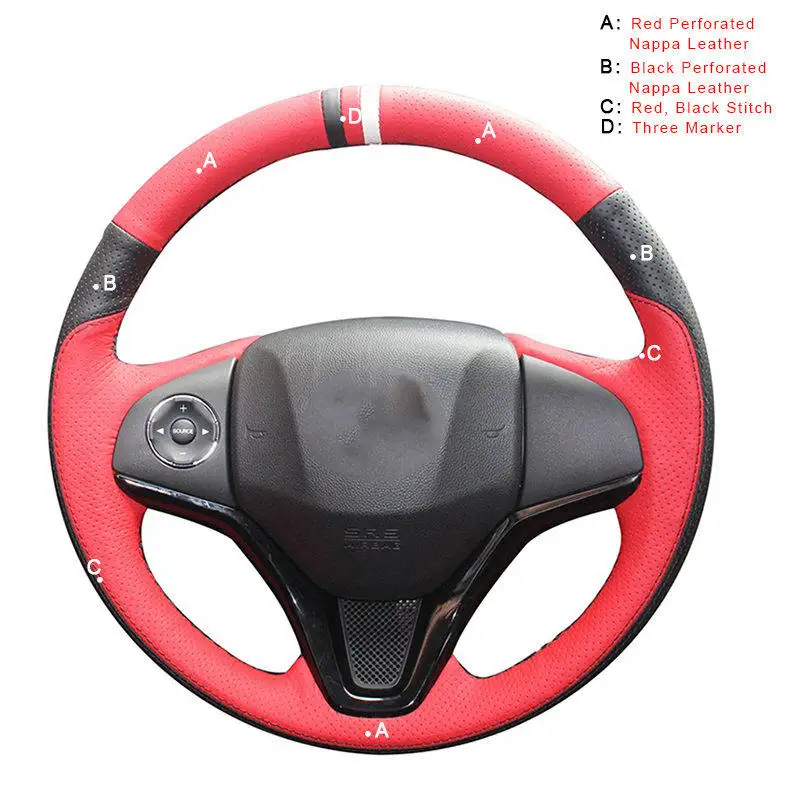 Top Layer Leather Авто оплетка на рулевое колесо для Honda New Fit City Jazz HRV HR-V Vezel- крышка колеса автомобиля - Название цвета: Top Layer Leather