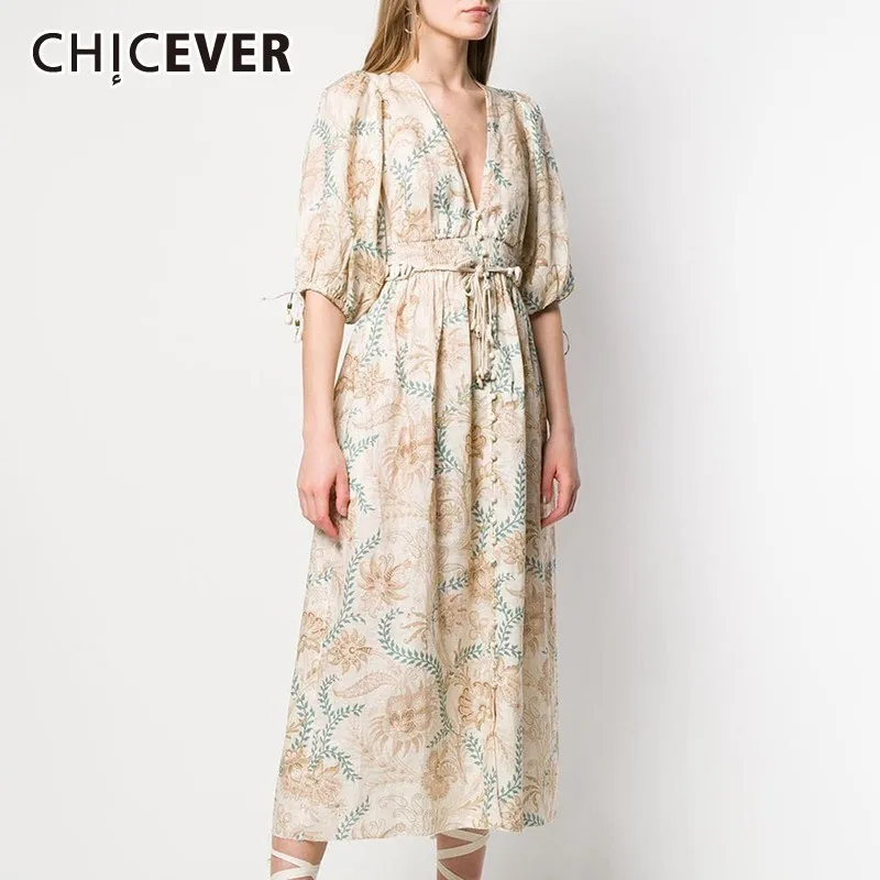CHICEVER Повседневное платье трапециевидной формы с принтом для женщин v-образный