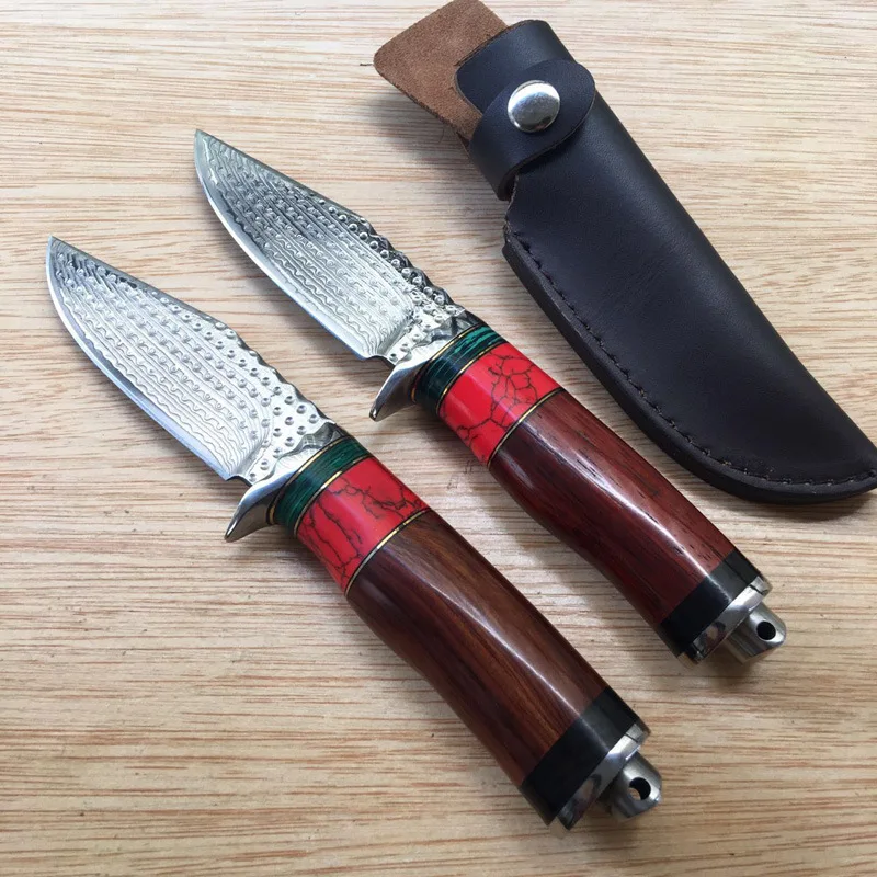 Кованый прямой нож из дамасской стали охотничий высокой твердости для