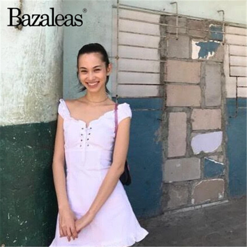 Винтажное женское платье Bazaleas с оборками облегающее перекрестными бретелями