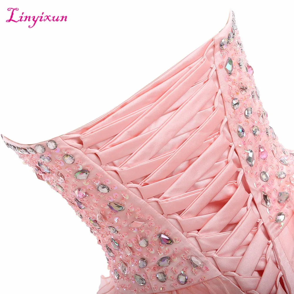 Linyixun Настоящее фото бальное платье Quinceanera платья 2017 с кристаллами бисером милые 16