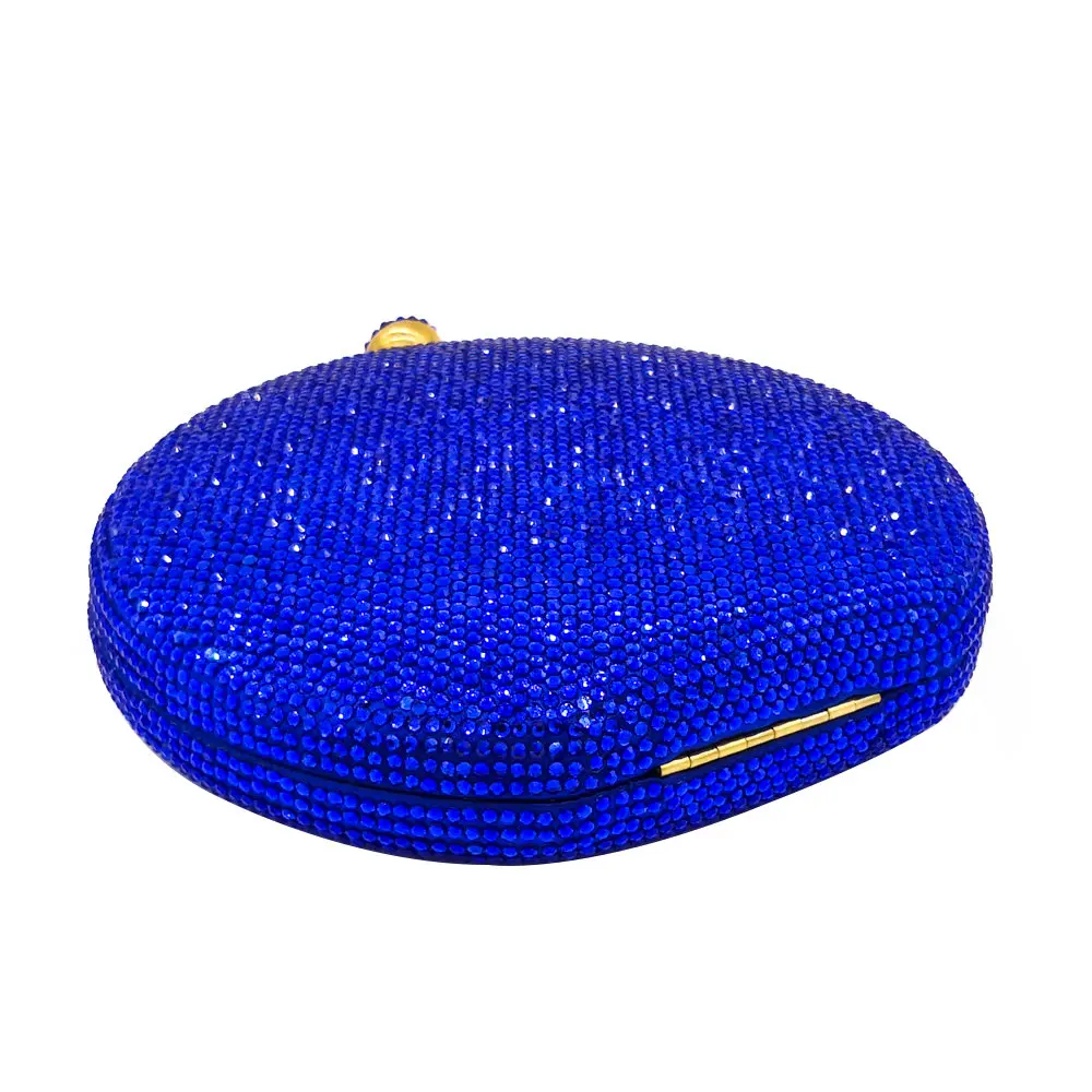 Double Flower Kiss Clasp Round Circular Women Purple Crystal Clutch Evening Handbags Hard Case Wedding Cocktail Diamond Bag