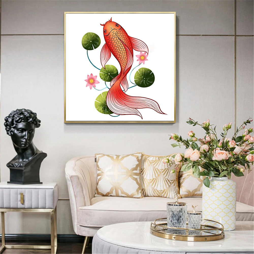Современная печать китайский Koi Fish Lotus картина маслом холст постер настенное