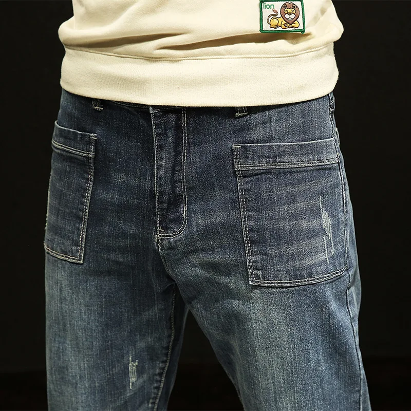 

Mens Jeans Retro Fashion Slim Fit Jeans Men Spring Summer Brand Patchwork Streetwear Destroyed Ripped Biker Jeans