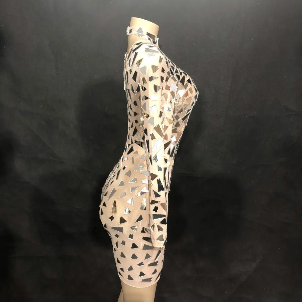 Обувь для ночного клуба певица Серебристые блестки зеркало платье женский