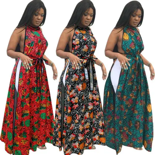 Sexy Women Boho Floral Bandage Sleeveless High Waist Slit Maxi Dress Summer Tops Ladies Long Dresses Female | Женская одежда