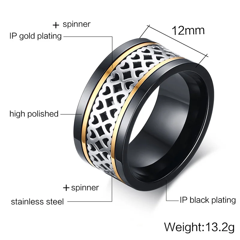 Geoaray Black Rotatable Stainless Steel Finger Rings For Men Heart Hollow Party Birthday Gift Relationship Jewelry | Украшения и