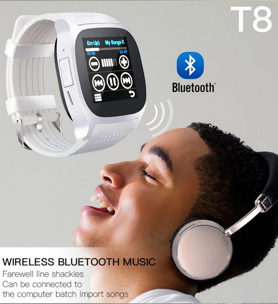 T8 Bluetooth Смарт-часы с сенсорным экраном спортивные часы для звонков мужские шагомер информация Push поддержка SIM TF карта камера для Android