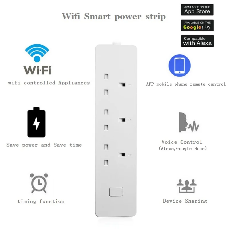 WiFi умная лента питания 3AC EU/UK розетка 2USB зарядное устройство удлинитель