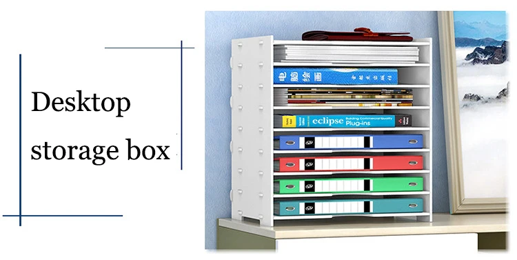 Multi-layer Folder Storage Box File Box Office Stationery Desktop Rack Assembled PVC Document Shelf for Office