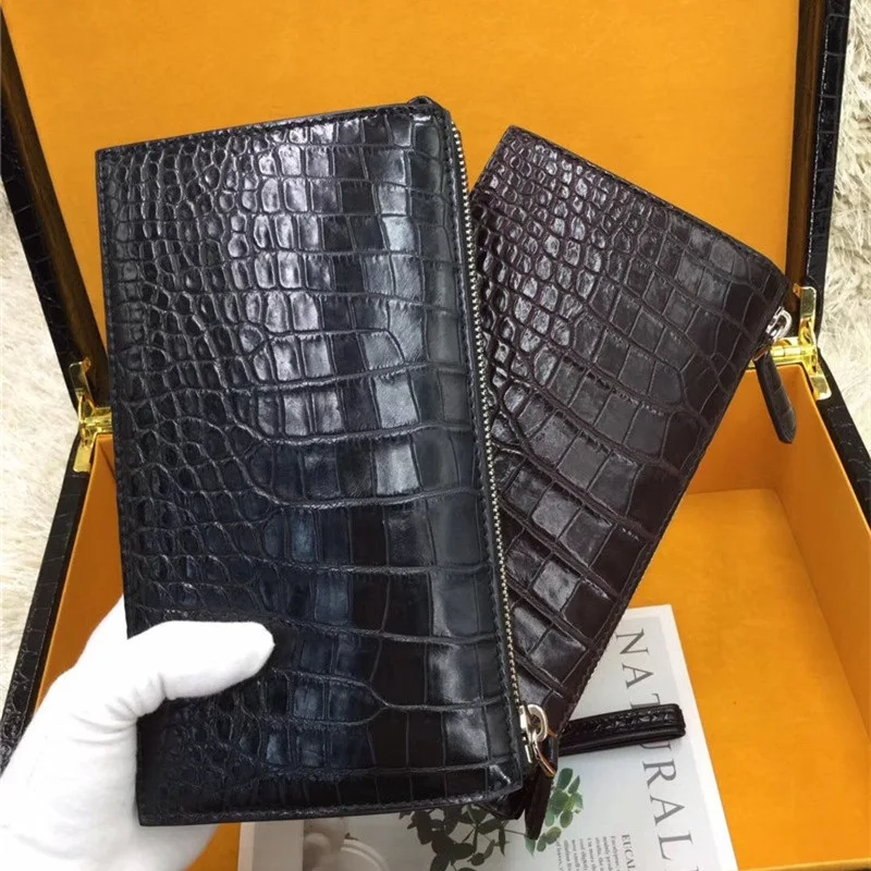 Мужской кошелек на молнии из натуральной кожи крокодила с застежкой