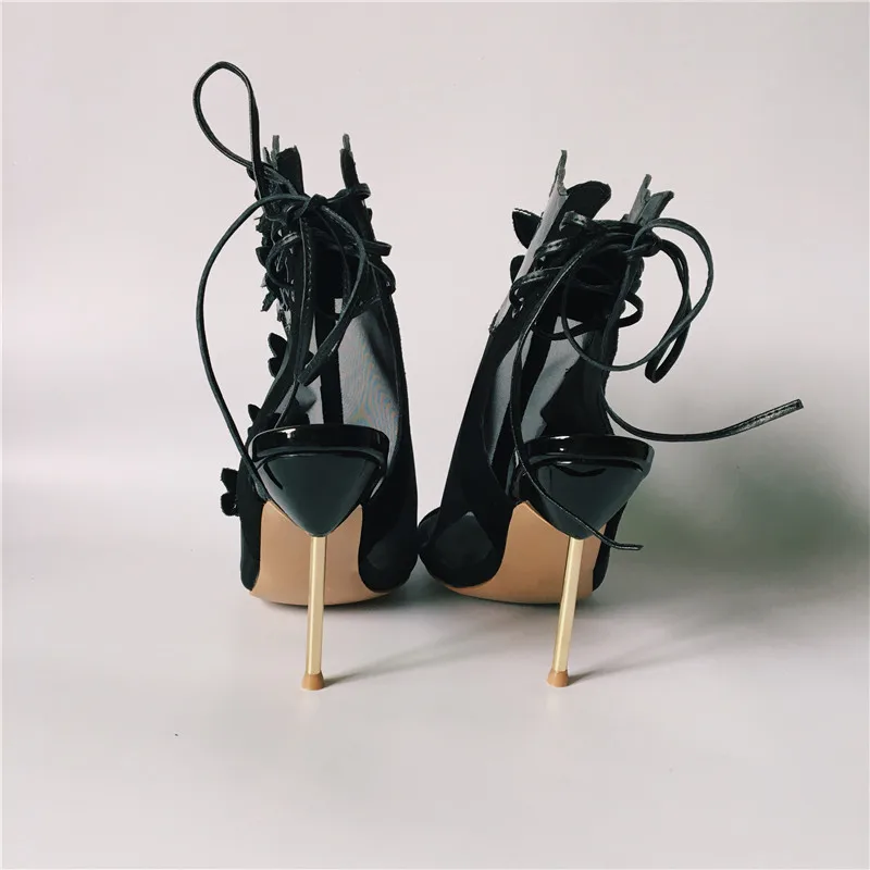 Женские летние ботильоны из сетчатого материала; Botas; Украшенные объемными бабочками; обувь на высоком тонком каблуке с перекрестной шнуровкой; Sandalias Zapatillas Chaussures
